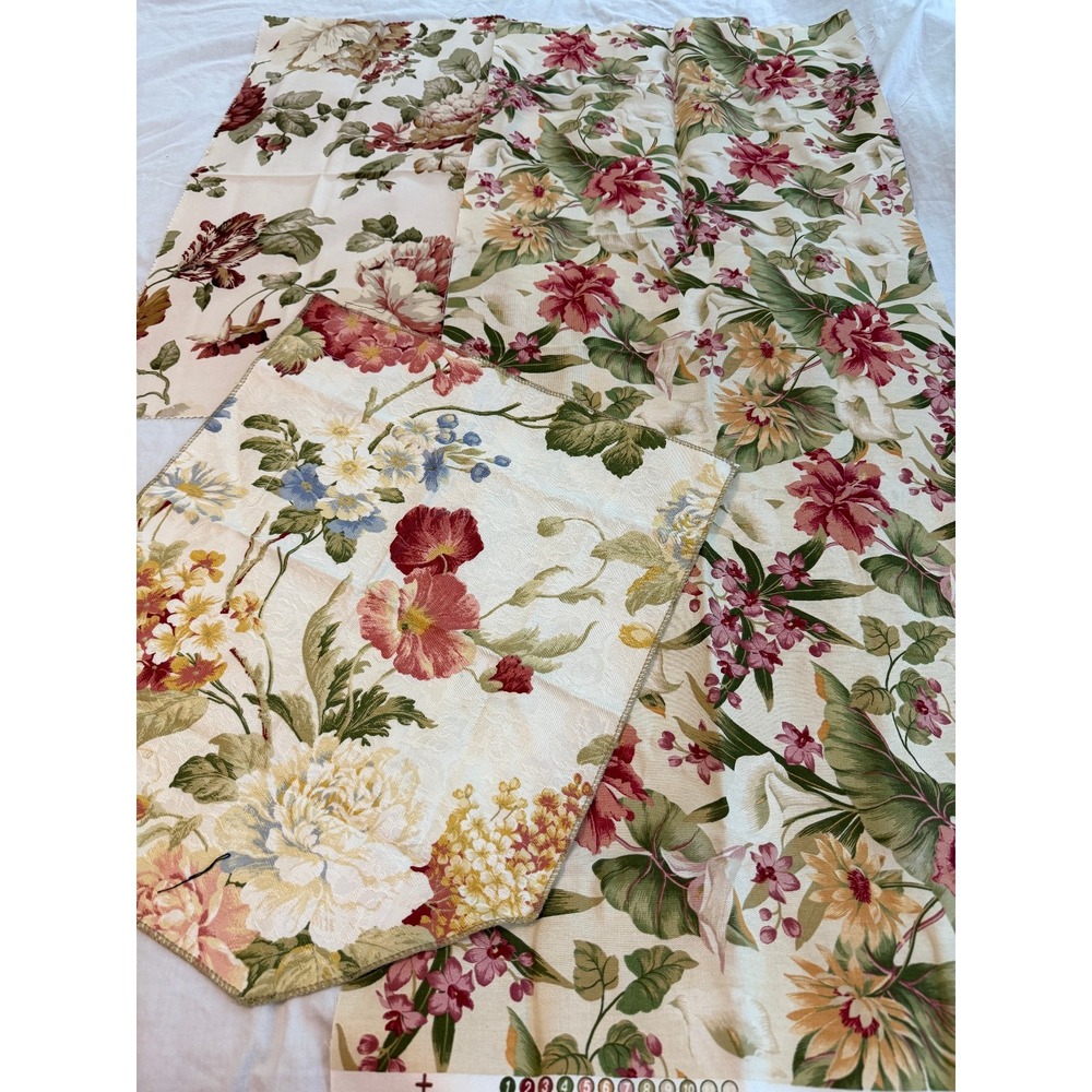 Lot of 3 Fancy floral cream‎ bkgrd design fabrics vintage new flowers tropical